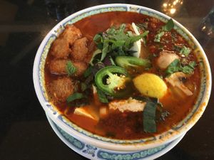 Spicy noodle soup  at Vegetarian House in San Jose
