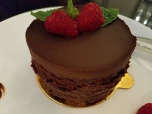 Chocolate raspberry ganache at Vegetarian House in San Jose