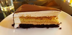 Opera cake special dessert of the day at Vegetarian House in San Jose