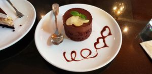 Chocolate raspberry ganache at Vegetarian House in San Jose