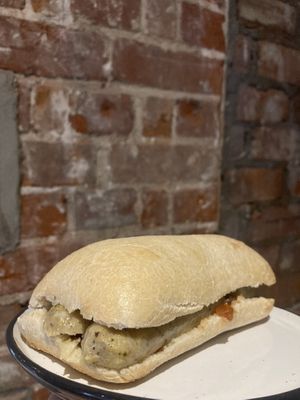 Vegan sausage and onion chutney ciabatta #Veganuary at Grey Seal Coffee in Cromer