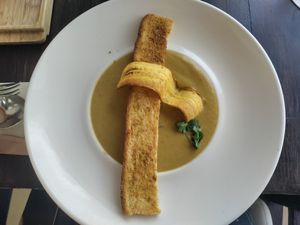 Amazing banana soup! at De Governeur in Willemstad