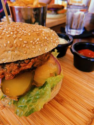 The Dutch Weer Burger with ketchup and vegan weed sauce! at De Governeur in Willemstad