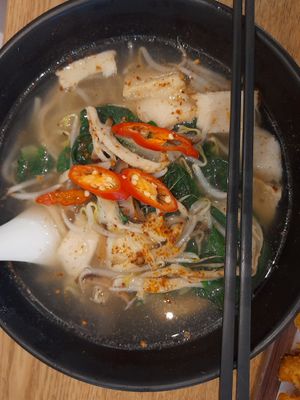 Mock chicken pho (spicy) at Green Ba - Somerset in Central Singapore