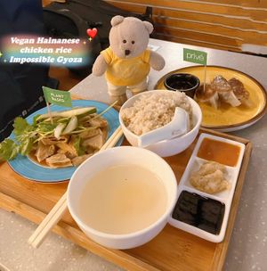 Vegan chicken rice and Impossible Gyoza  at Privé - Somerset in Central Singapore