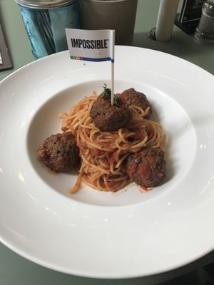 Impossible vegan meatballs and spaghetti  at Privé - Somerset in Central Singapore