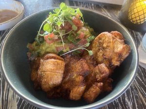 Patacones- fried plantain with guacamole  at Mosa in Willemstad