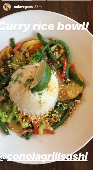 Vegan Yellow Curry Rice Bowl with Coconut Rice at Conola Grill and Sushi in Metairie