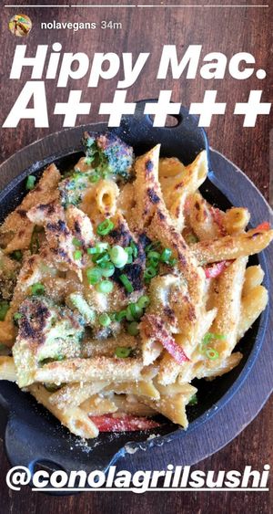 Oh yeah! The Hippy Mac with Cashew Cheese Sauce and Mixed Vegetables. I love the Broccoli 🥦 in this one! at Conola Grill and Sushi in Metairie