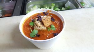 Soup of the Day! Vegan Tomato Basil creamed out w/ Almond Milk. at Conola Grill and Sushi in Metairie