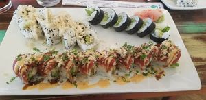 Sweet Melissa roll- Cucumber, Jackfruit topped w/ Spicy Tomato, Vegan Dynamite, Sweet Soy, & Crunchies at Conola Grill and Sushi in Metairie