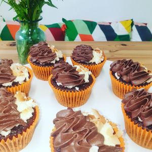 Coconut and chocolate cupcakes, always homemade. at Catchacarrot Vegan in Ardfern