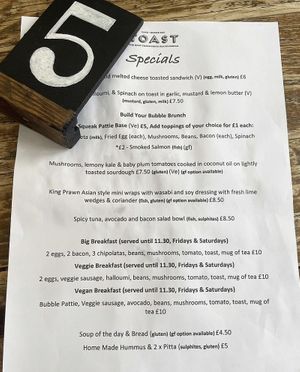 Menu nov 2021  at Toast in Herne Bay