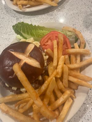 Mac n cheese burger  at The Lindenhurst Diner in Lindenhurst
