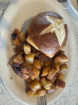 Vegan breakfast sandwich with impossible sausage and Just Egg  at The Lindenhurst Diner in Lindenhurst