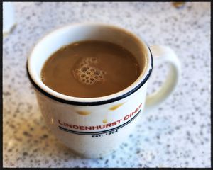 Coffee with soy milk at The Lindenhurst Diner in Lindenhurst