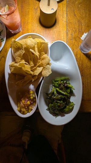 Chips with mango salsa and edemame at Lava Lava Beach Club in Waikoloa