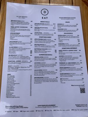 Food menu at Depot Cafe in Noosaville