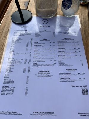 Good drink menu at Depot Cafe in Noosaville