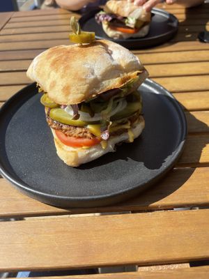 Vegan cheeseburger   at Boneless Vegetarian Cafe in Bermagui