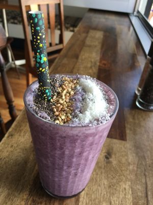 Blueberry Pie smoothie at Boneless Vegetarian Cafe in Bermagui