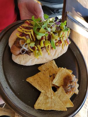 Chilli Not-Dog at Boneless Vegetarian Cafe in Bermagui