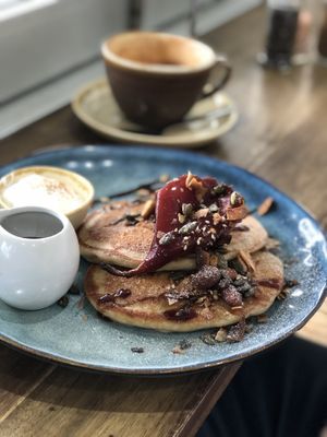 Buckwheat pancakes  at Boneless Vegetarian Cafe in Bermagui