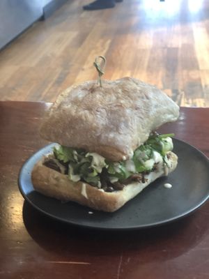 Most delicious Jackfruit burger at Boneless Vegetarian Cafe in Bermagui