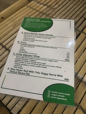 Menu (June 2022)  at Mama's Garden - Maybe closed in 