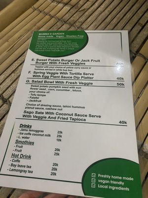 Menu (June 2022)  at Mama's Garden - Maybe closed in 