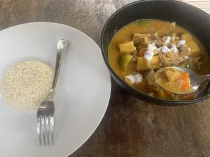 Mix curry with tofu (asked not fried) and jackfruit. Delicious   at Mama's Garden - Maybe closed in 