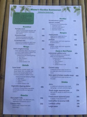 Updated menu Aug 2023  at Mama's Garden - Maybe closed in 