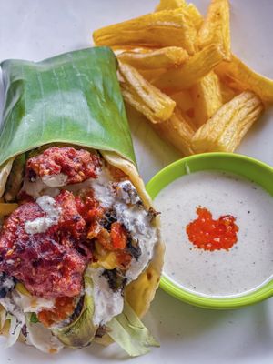 Vegan Falafel And Jackfruit Wrap—Looks Better Than It Tastes #Veganuary at Mama's Garden - Maybe closed in 