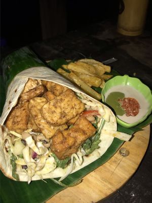 Tempeh burrito! Huge portion and delicious sauce on side at Mama's Garden - Maybe closed in 