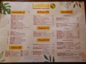 The menu at Lunitas in Dusseldorf