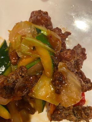 Vegan chicken with garlic sauce at Hang's Asian Bistro in Stafford Springs