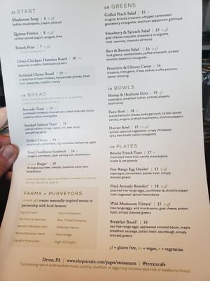 Vegan and gluten free items clearly marked at Terrain Cafe in Glen Mills