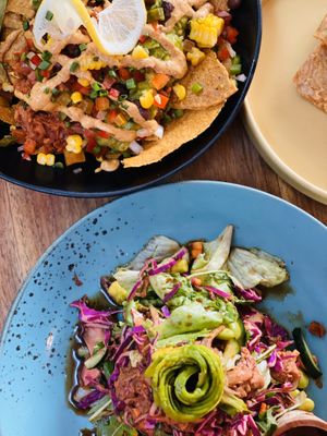 Jackfruit nachos and poke bowl   at The Loft - Uluwatu in Pecatu