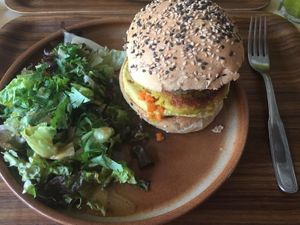 Sweet potato burger of the day at Gaïa Coffee House in Lyon