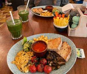 Vegan full English with sourdough bread and kale green smoothie  at LGW - Sonoma - NT  in Horley