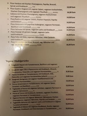 Vegane Karte  at Pizzeria Trattoria Sorrentino in Cologne