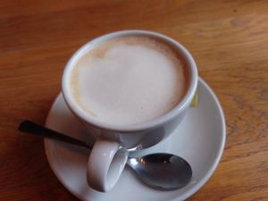 Cappuccino mit Hafermilch at Hans im Glück in Dortmund