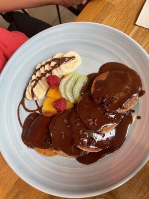 Pancakes with chocolate sauce ❤️ at Eqvilibrivm Cafe in Barcelona