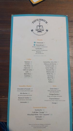 Menu 2 sep.21.2021 at Eqvilibrivm Cafe in Barcelona