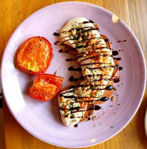 Buckwheat pancakes with cream cheese at Eqvilibrivm Cafe in Barcelona