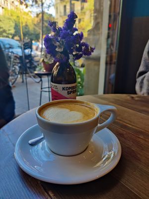 Coffee latte at Eqvilibrivm Cafe in Barcelona