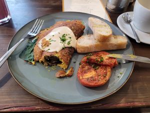Vegan tofu omelet.  Amazing at Eqvilibrivm Cafe in Barcelona