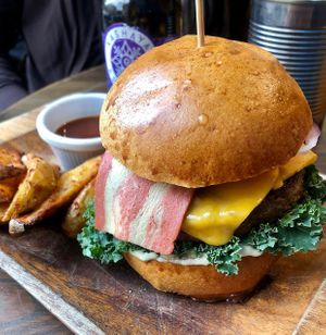 Burger and Chips  at Eqvilibrivm Cafe in Barcelona