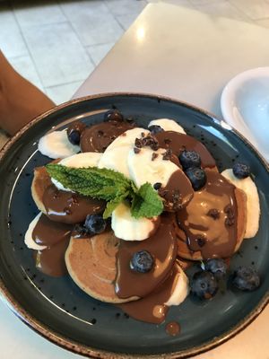 Banana chocolate pancakes   at Eqvilibrivm Cafe in Barcelona
