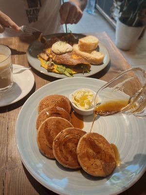 Maple syrup pancakes   at Eqvilibrivm Cafe in Barcelona